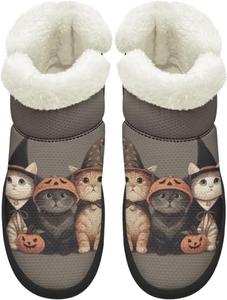 Мини-снежные ботинки для женщин, с противоскользящей подошвой, на меху, теплые ботильоны для зимы, для улицы и дома, размеры США 4,5-12 Chririnla, Cute Halloween Kitten