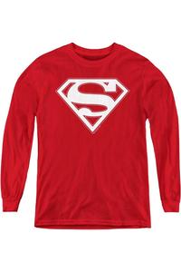 Футболка с длинным рукавом для детей с красно-белым щитом Superman Gildan