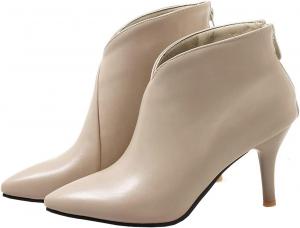 Женские ботильоны ClassicSter с заостренным носком, на шпильке с высоким V-образным вырезом спереди и молнией сзади, Beige