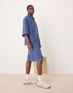 Длинные джинсовые шорты Coord с отделкой швов, цвет средне-синий Asos Design