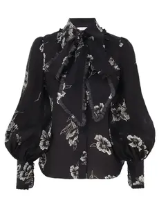 Рубашка с бантом и рюшами Zimmermann, черный