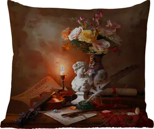 Подушка для улицы - Свеча - Скрипка - Натюрморт - 50 x 50 см - Устойчива к погодным условиям - Подушка для отдыха - Удобная - Подушка с изображением MuchoWow