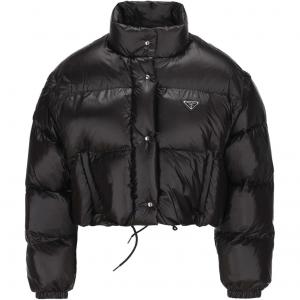 PRADA Короткая пуховая куртка с логотипом, Black