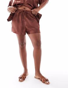 Короткие атласные шорты Curve коричневого цвета Asos Curve
