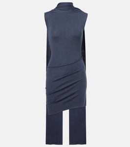 Мини-платье из смесового шелка с отделкой в виде солнечного шарфа Aya Muse, темно-синий