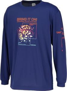 Баскетбольная футболка с длинным рукавом Converse CB252367L, с принтом, влагоотводящая, быстросохнущая, унисекс, темно-синий