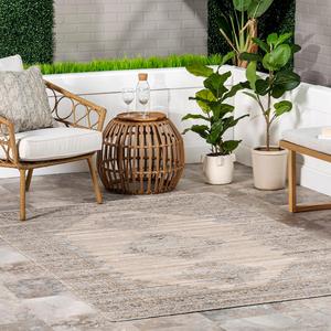 Ковер nuLOOM, 61 x 92 см, Deena Medallion для дома и улицы, машинная стирка, для гостиной, патио, террасы, крыльца, прихожей, кухни, Deena Beige