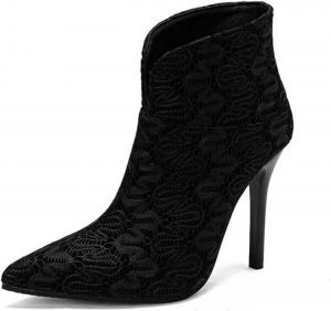 Женские джинсовые ботильоны Aflngle на высоком каблуке-стилето с вырезом в форме V, заостренным носком, низкие, без шнуровки, короткие ботинки, модные, повседневные, для вечеринок, для платья, Black