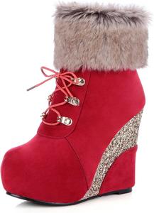 Женские сапоги YDYCG Sexy All-Match, модные зимние на танкетке, большие размеры 43, ботильоны, теплые сапоги на платформе с высокими каблуками для снега (Цвет: черный, размер обуви: 7)