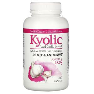 Kyolic, Aged Garlic Extract, формула 105 для детоксикации и омоложения, 200 капсул