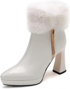 Женские ботинки KAGAA из коровьей кожи с заостренным носком и платформой, больших размеров, на массивном каблуке, высоким каблуком 10 см, ручной работы, теплые ботильоны для женщин kagaa134, White