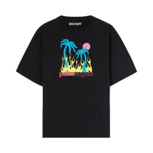 Футболка Palm Angels Burning Oasi Slim Tee 'Black/Multicolor', черный