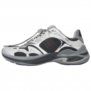 Gucci 20 Кожаные низкие повседневные кроссовки 5 см, мужские, серебристые