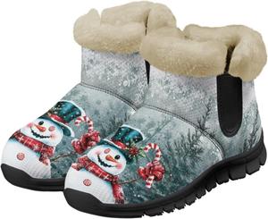 Зимние ботинки для женщин, ботильоны на щиколотку - утепленные женские ботильоны для снега, слипоны, прогулочные утепленные ботинки Tomeusey, Christmas Tree Snowman