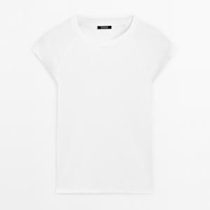 Футболка Massimo Dutti Cotton With Short Raglan Sleeves, белый