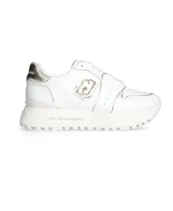 Белые кожаные кроссовки с перфорированной вставкой и ламинированными деталями. Liu Jo, белый
