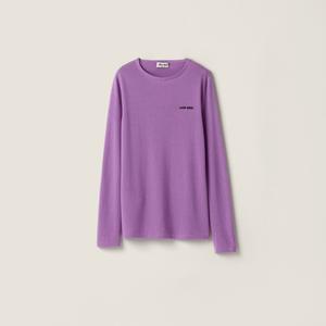 Кашемировый свитер с шелком и круглым вырезом MIU MIU, фиолетовый