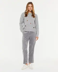 Женские прямые брюки из вельвета на эластичной резинке Paz Torras, серый