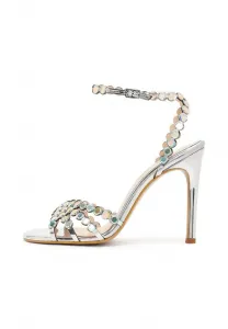Босоножки на высоком каблуке с отделкой стразами Derimod, Silver-Coloured