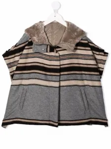 Полосатое пальто с капюшоном Brunello Cucinelli Kids, серый
