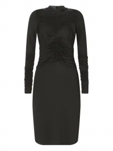 Платье миди со сборками и длинными рукавами Genny, черный