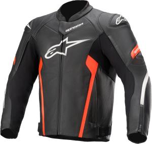 Кожаная мотоциклетная куртка Alpinestars Faster V2 для мужчин, цвет black/neon red, Black/Red