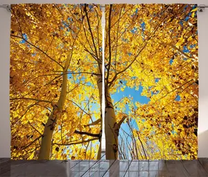 Штора для спальни ABAKUHAUS Деревья осенью, лес из листьев, с присборенной лентой, петлями и крючками, 280 x 245 см, цвет: земляной желтый, песочно-коричневый Abakuhaus