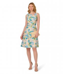 Платье Adrianna Papell Asymmetrical Jacquard Midi Dress, Ivory/Blue Multi