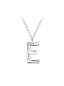 Alexander York Колье с подвеской в виде буквы Е, изготовленное из серебра 925 пробы, состоит из двух частей, вставленных в серебряную оправу