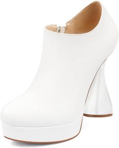 Женские сексуальные ботильоны YDN с закрытым носком, молнией, платформой и высокими толстыми каблуками, для вечеринок и выпускных, размеры 4-15 US, White