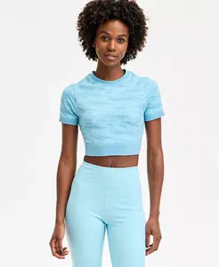 Женский укороченный топ с коротким рукавом и принтом, бесшовный ID Ideology, синий