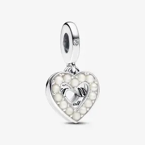 Шарм-подвеска Pandora Moments Pearlescent White Heart Double, серебро/белый