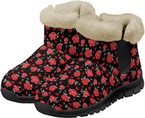 Рождественские зимние ботинки для женщин, слипоны, легкие с пушистой отделкой, удобные повседневные ботильоны для улицы Chririnla, Red Rose Red Love Hearts
