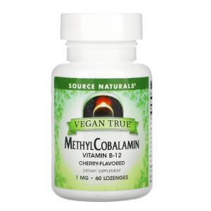 Source Naturals Vegan True метилкобаламин и витамин B12 вишня 1 мг, 60 пастилок