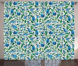 Штора ABAKUHAUS в деревенском стиле с ботаническим рисунком, цветочная фантазия и листья, присборенная тесьма для спальни с петлями и крючками, 280 x 175 см, цвет: зеленый, фиолетовый, синий Abakuhaus