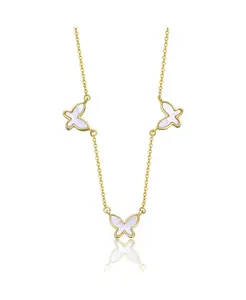 Детское ожерелье с тремя подвесками в виде бабочки из перламутра 14 карат с покрытием из золота Gigigirl, gold