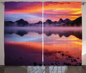 Шторы ABAKUHAUS Glacier National Park в деревенском стиле, Туманный закат, универсальные ленточные шторы для гостиной с петлями и крючками, 280 x 225 см, цвет лососевый лиловый Abakuhaus