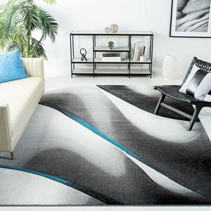 Ковер SAFAVIEH, 201 x 201 см, Hollywood Collection, Grey & Blue, дизайн в стиле Mid-Century Modern, без линьки и простой в уходе, идеален для помещений с высокой проходимостью в гостиной, спальне (HLW712F)