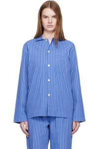 Tekla Синяя пижамная рубашка из поплина с длинными рукавами