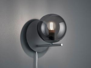 Трио светильников - Арт-деко Настенный светильник в стиле ар-деко, черный с дымчатым стеклом - Flore I гостиная I спальня - круглый - светодиод подходит E14 TRIO