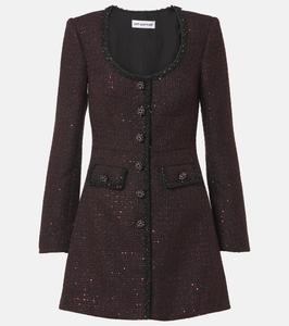 Мини-платье из твида с пайетками Self-Portrait, черный