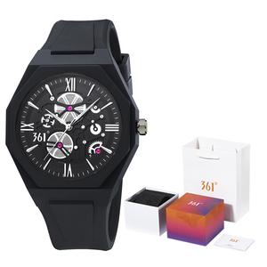 361° Часы мужские с кварцевым механизмом и силиконовым ремешком, черный циферблат