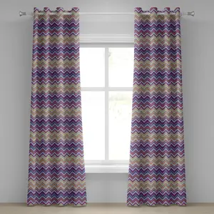 Угловая штора ABAKUHAUS с люверсами, зигзагообразный узор из мелких горизонтальных полос в современном дизайне, декоративная двухпанельная штора, 280 см x 260 см, цвет фиолетовый, хаки