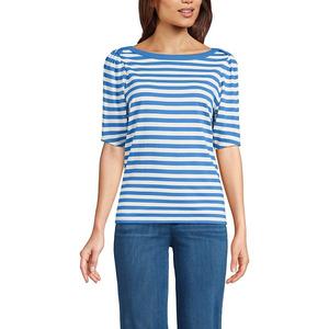 Женская футболка с лодочкой из супимы Lands' End, Cobalt Even Stripe