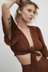 Блузка с льном Answear Lab, коричневый