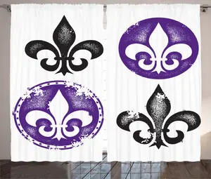 Штора из лент ABAKUHAUS Флер де Лис в деревенском стиле, винтажный цветочный рисунок, для спальни, присборенная, с петлями и крючками, 280 x 245 см, цвет: черный, фиолетовый Abakuhaus