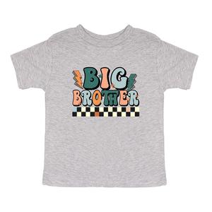 Клетчатая футболка с короткими рукавами и рисунком для малышей Big Brother The Juniper Shop, цвет Heather Grey