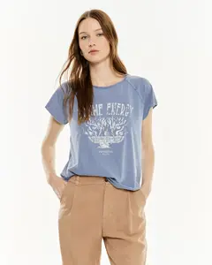 Женская футболка с принтом и эффектом потертости System Action, темно-синий