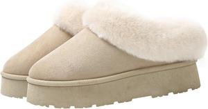 Женские зимние ботинки - водонепроницаемые снежные ботинки из искусственной замши с толстой подошвой, теплые ботинки до щиколотки с противоскользящей подошвой, с пушистой отделкой Piseeona, Beige