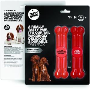 Двойная упаковка Tastybone, барбекю и стейк из креветок Surf 'N' Turf Игрушки Tastybone